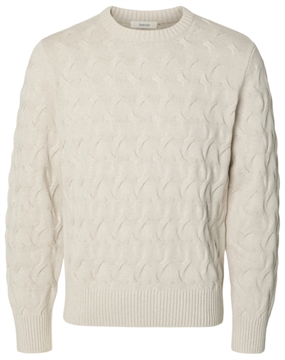 Selected - SLMCarlos Cable Crew Neck - Silver Birch